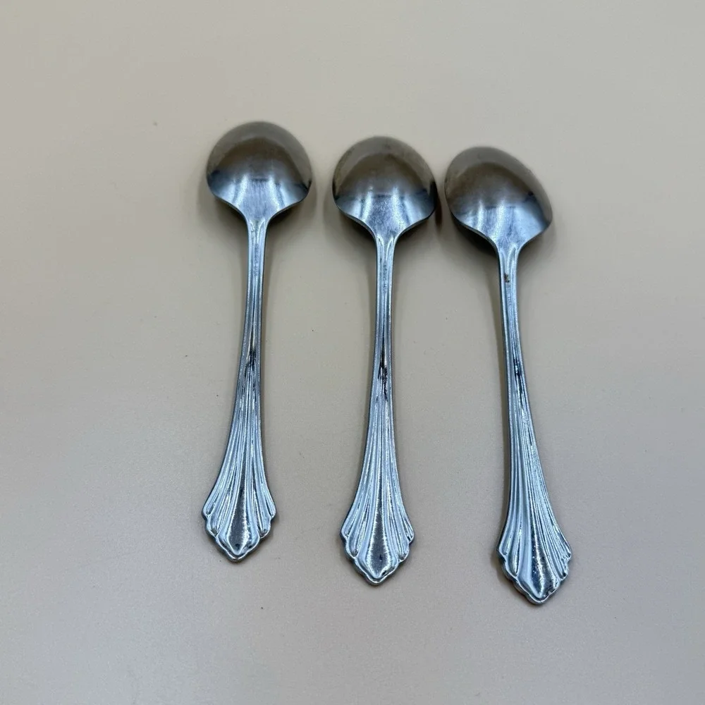 Oneida Bancroft Stainless Flatware Spoon Lot - 3 Oval Soup Spoons Vintage